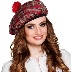 Carnaval verkleed hoed/baret in Schotse ruit - rood - polyester - heren - Schotland - Verkleedhoofddeksels