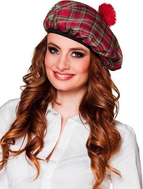 Feesthoed - Rood - Kunststof - Schotse Tartan Ruit