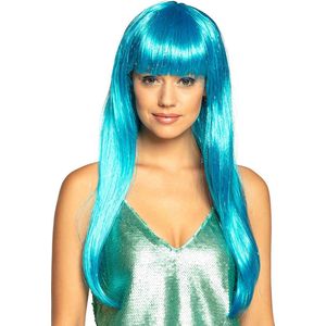 Boland party Verkleedpruik voor dames - blauw - Cosplay/zeemeermin/fantasy - Carnaval - lang steil haar