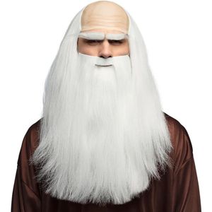 Verkleedpruik met baard heren - wit - Middeleeuwen/Tovenaar - Carnaval -  lang haar - Verkleedpruiken