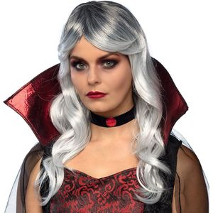 Verkleedpruik voor dames - grijs - dark queen/Vampier/fantasy - Carnaval - lang haar - met - Verkleedpruiken