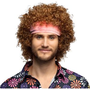 Boland - Pruik Hippie groove Bruin - Krullen - Halflang - Mannen - Hippie - 80's & 90's - Disco- 60's & 70's - Hippie & Flower Power