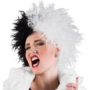 Verkleedpruik voor dames - zwart/wit - films/rock and roll/foute party - Carnaval - kort haar