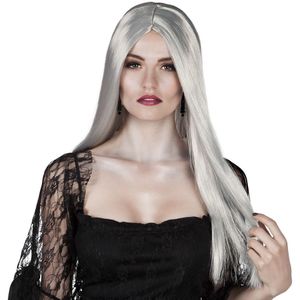 Heksenpruik lang grijs haar voor dames - carnaval verkleed pruik