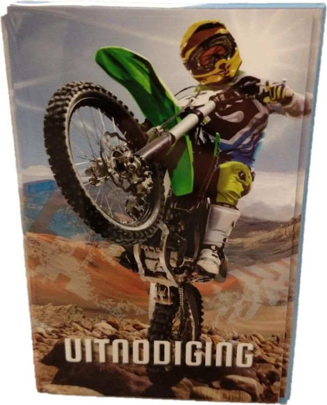 Uitnodiging - Motorcross - 9x14cm - Set van 6 - Inclusief Enveloppen