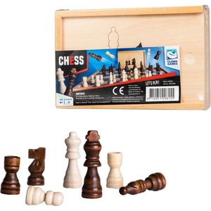 Clown Games Houten Schaakstukken - Geschikt voor kinderen en volwassenen - 32 stuks - Formaat van de koning: 6 cm - Opbergkistje inbegrepen