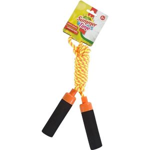 Springtouw geel/oranje 210 cm met foam handvatten - Buitenspeelgoed - Sportief speelgoed voor jongens/meisjes/kinderen