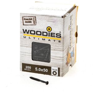 WOODIES® Ultimate Potdekselschroef Torx RVS A1 Zwart 5x50 Deeldraad VE=200 - 61971401