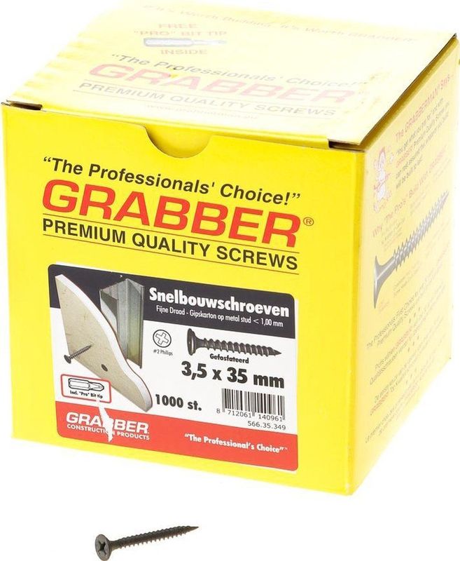 Grabber - Snelbouwschroef - Fijn Gefosfateerd - 3,5mm - 35mm - Phillips