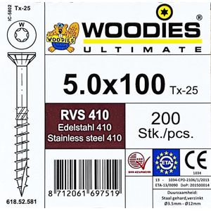 Woodies Ultimate 5.0x100/60 platverzonken kop T-25 rvs410 - 61852581