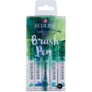 Talens - Ecoline Brushpen Set - Groen Blauw - 5 Stuks - Vloeibare Waterverf