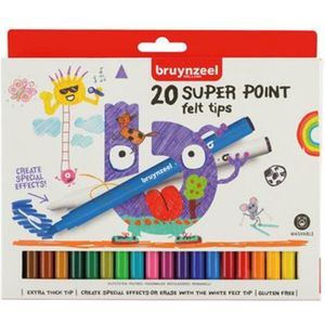 Bruynzeel Kids 20 super point viltstiften set - met witte wis-stift