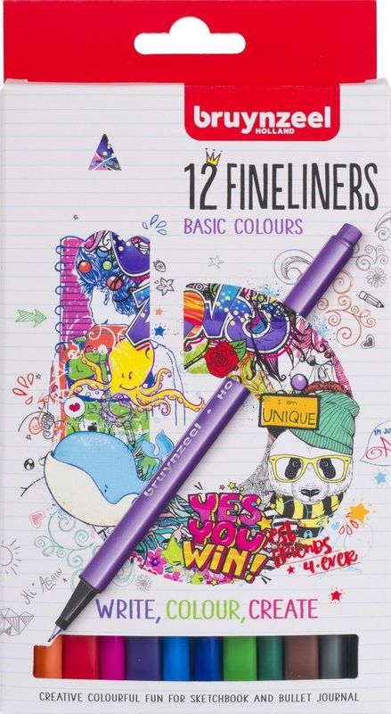 Bruynzeel - 12 Fineliners - Kleur - Waterbasis - Lijndikte 0,4 mm