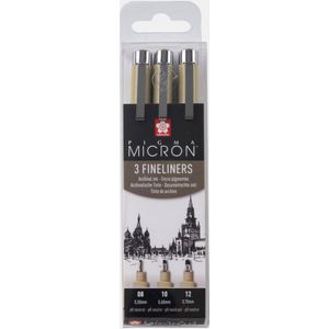 Sakura Pigma Micron Etui 3 Fineliners Zwart 08-10-12 Breed