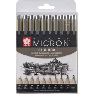 Sakura - Pigma Micron - Fineliners - 10 Stuks - Watervaste Inkt