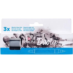 Duotip marker ecoline zwart grijs set 3 kleuren | Omdoos a 3 set x 3 stuk | 3 stuks
