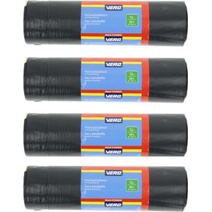 Vero® | 4 rollen met ieder 12 Huisvuilzakken | 60 liter | 48 stuks | gerecycled | afvalzak met trekband