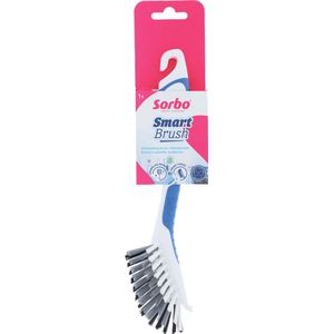 Sorbo Smart Brush Afwasborstel, met 3 borsteltypes en vuilschrapers, antislip zachte grip, voor gevoelig en hardnekkig servies, hoogwaardig kunststof, drijft in water, blauw