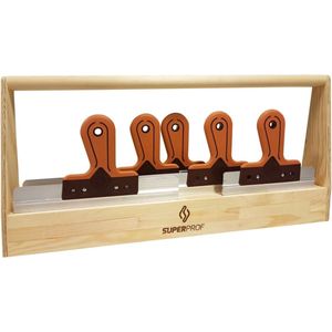Superprof houten spackmessen bak incl. 5 spackmessen met soft handgreep
