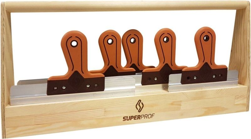 Superprof houten spackmessen bak incl. 5 spackmessen met soft handgreep