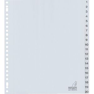 Kangaro tabbladen - A4 - PP 120 micron - grijs - 23-gaats - 20-delig cijfers - extra breed - G420CM-B