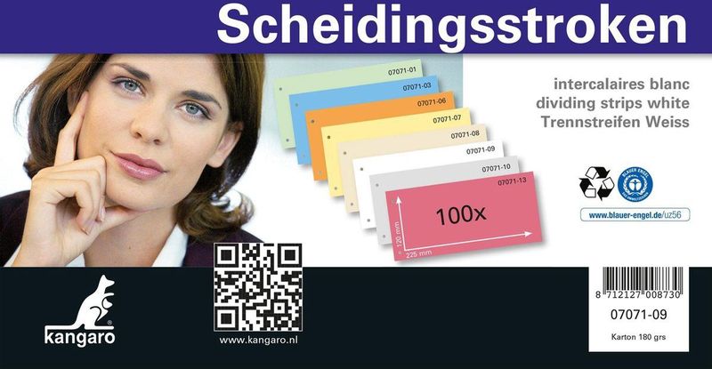 Kangaro scheidingsstroken - 2-gaats - 225x120mm - 180 grams - wit - 100 stuks - 07071-09