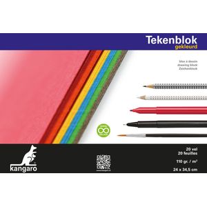 Kangaro tekenblok - A4+ - 110 gram - 20 vel - assorti kleuren - K-5588