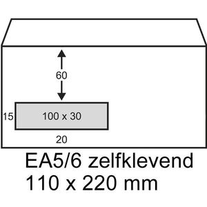 Exclusive envelop wit 110 x 220 mm - EA5/6 venster links zelfklevend (200 stuks)