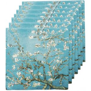 20x Tafel Diner/Lunch Servetten 33x33 cm Bloesem Bloemen Print - Feestservetten