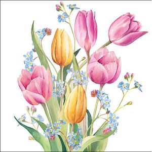 Wegwerp Servetten - Roze en Gele Tulpen - Papieren - 20 Stuks