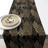 Diner tafelloper - zwart/goud - 40 x 150 cm - katoen - kerstbomen - Tafellakens