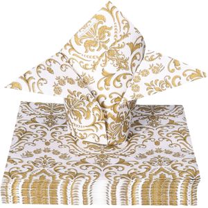 Ambiente - Diner Servetten - Wit/Goud - Barok Patroon - 20 Stuks