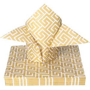 Ambiente Tafel diner servetten - Wit/goud patroon thema - 20x stuks - 33 x 33 cm