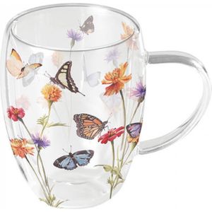 Ambiente Dubbelwandig glas Butterfly garden white 350ml transparant Glas Ambiente Waterglas