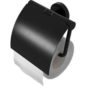Geesa Nemox Toiletpapierhouder met deksel van roestvrij staal, 128 x 127 x 51 mm, zwart