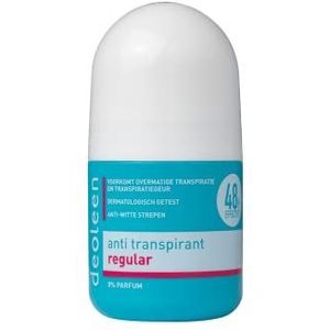 Deoleen Anti-transpirant Regular Roller, voorkomt overmatige transpiratie, dermatologisch getest, bevat 0% parfum, laat geen witte strepen na, 50 ml