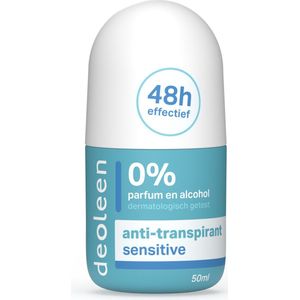Deoleen Anti-transpirant - Roller Sensitive - Voorkomt overmatige transpiratie en transpiratiegeur - 48 uur effectief - 0% parfum & 0% alcohol - Deodorant - 50 ml