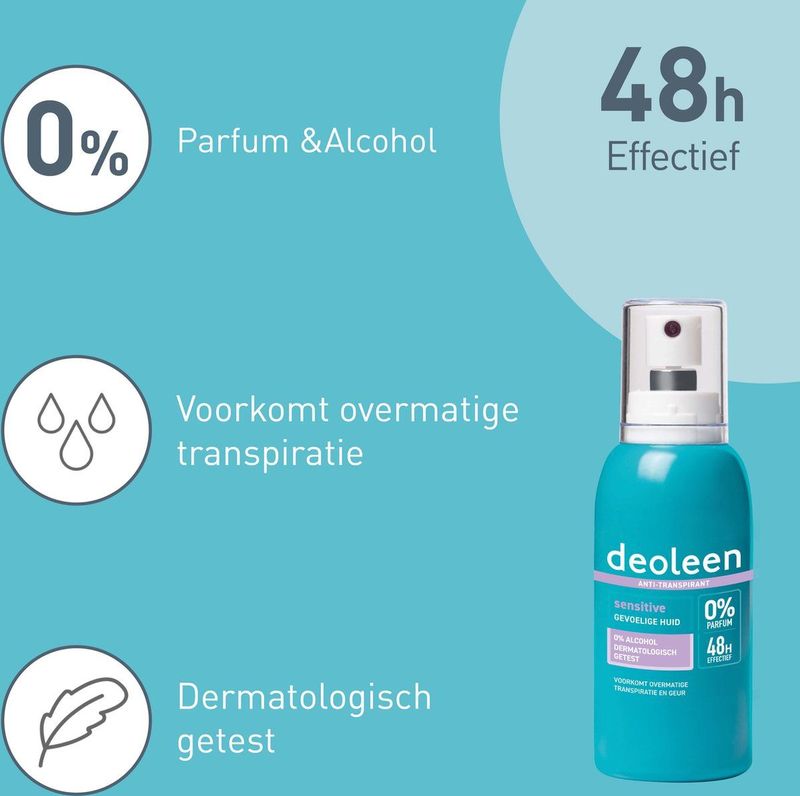 Deoleen - Deodorant Verstuiver - Sensitive - Anti-Transpirant - Vrij van Parfum