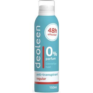 Deoleen Anti-transpirant - Aerosol Regular - Voorkomt overmatige transpiratie en transpiratiegeur - 48 uur effectief - 0% parfum - Dermatologisch getest - Deodorant - 150 ml