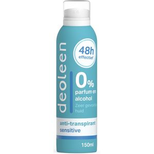 Deoleen Anti-transpirant - Aerosol Sensitive - Voorkomt overmatige transpiratie en transpiratiegeur - 48 uur effectief - 0% parfum & 0% alcohol - Dermatologisch getest - Deodorant - 150 ml