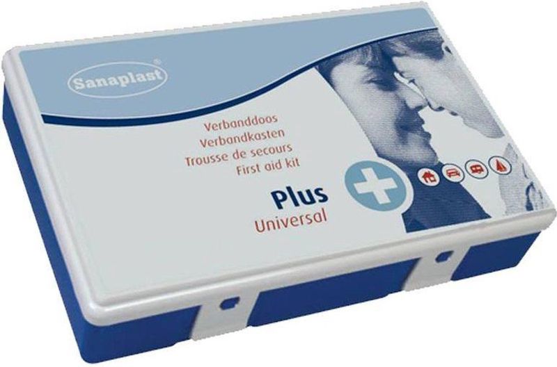 Verbanddoos Plus - Blauwe Doos - Kunststof - Inhoud 10 Wondpleisters