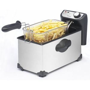 Bestron friteuse met koude zone, frituurpan met mand, inclusief kijkvenster en traploos instelbare temperatuurregelaar, 2000W, 3,5 L, kleur: rvs