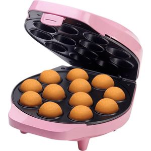 Bestron Cake Pop Maker, Wafelijzer voor 12 Cake Pops, inclusief Cake Pop Butler, 12 Stokjes & Vork, met antiaanbaklaag & indicatielampje, 700W, kleur: roze