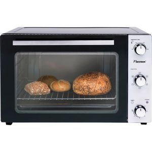Bestron vrijstaande Oven met 45L volume, Bakoven inlcusief Grillrooster, Draaispit, Bakschaal & Heteluchtfunctie, met 5 programma’s tot max. 230 °C, timer & indicatielampje, 1800 Watt, kleur: zilver / zwart