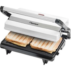Bestron Contactgrill voor 2 Personen, Paninimaker met Vetopvangbak & antiaanbaklaag, 700 Watt, kleur: Wit