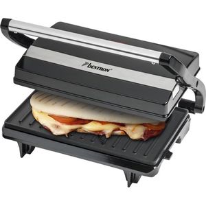 Bestron Contactgrill voor 2 Personen, Paninimaker met Vetopvangbak & antiaanbaklaag, 700 Watt, kleur: Zwart