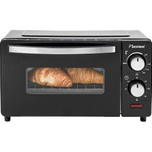 Bestron vrijstaande Mini Oven met 9L volume, Bakoven inlcusief Grillrooster & Bakschaal, Bovenwarmte + Onderwarmte tot max. 220 °C, timerfunctie & indicatielampje, 800 Watt, kleur: zilver / zwart