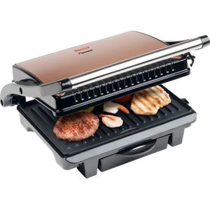Bestron Contactgrill voor 2 Personen, Paninimaker met Vetopvangbak & antiaanbaklaag, 1000 Watt, kleur: koper