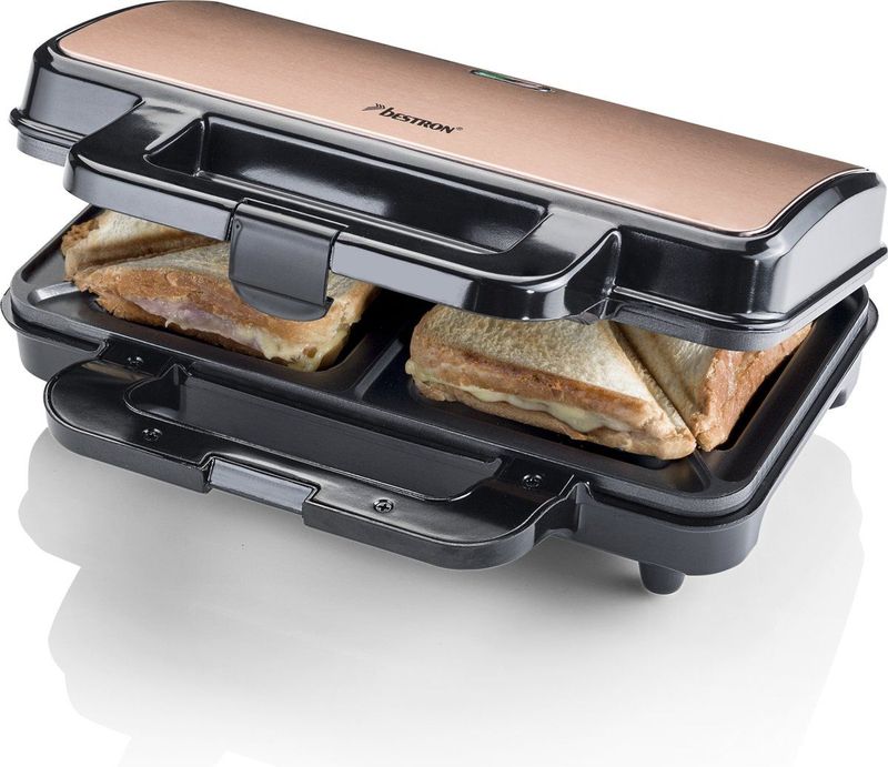 Bestron XL Tosti ijzer voor 2 Tosti's, Tosti apparaat met antiaanbaklaag & indicatielampje, 1000W, kleur: koper