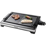 Bestron ABBQ2000S elektrische tafelgrill 4 Personen, teppanyaki Bakplaat met afneembare grillplaat en twee grilloppervlakken, met antiaanbaklaag, 2.000 Watt, zwart/zilver